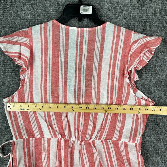 Old Navy Shirt Womens Large Red Wrap Chambray Basic Cotton Linen Striped Cropped - Picture 7 of 12